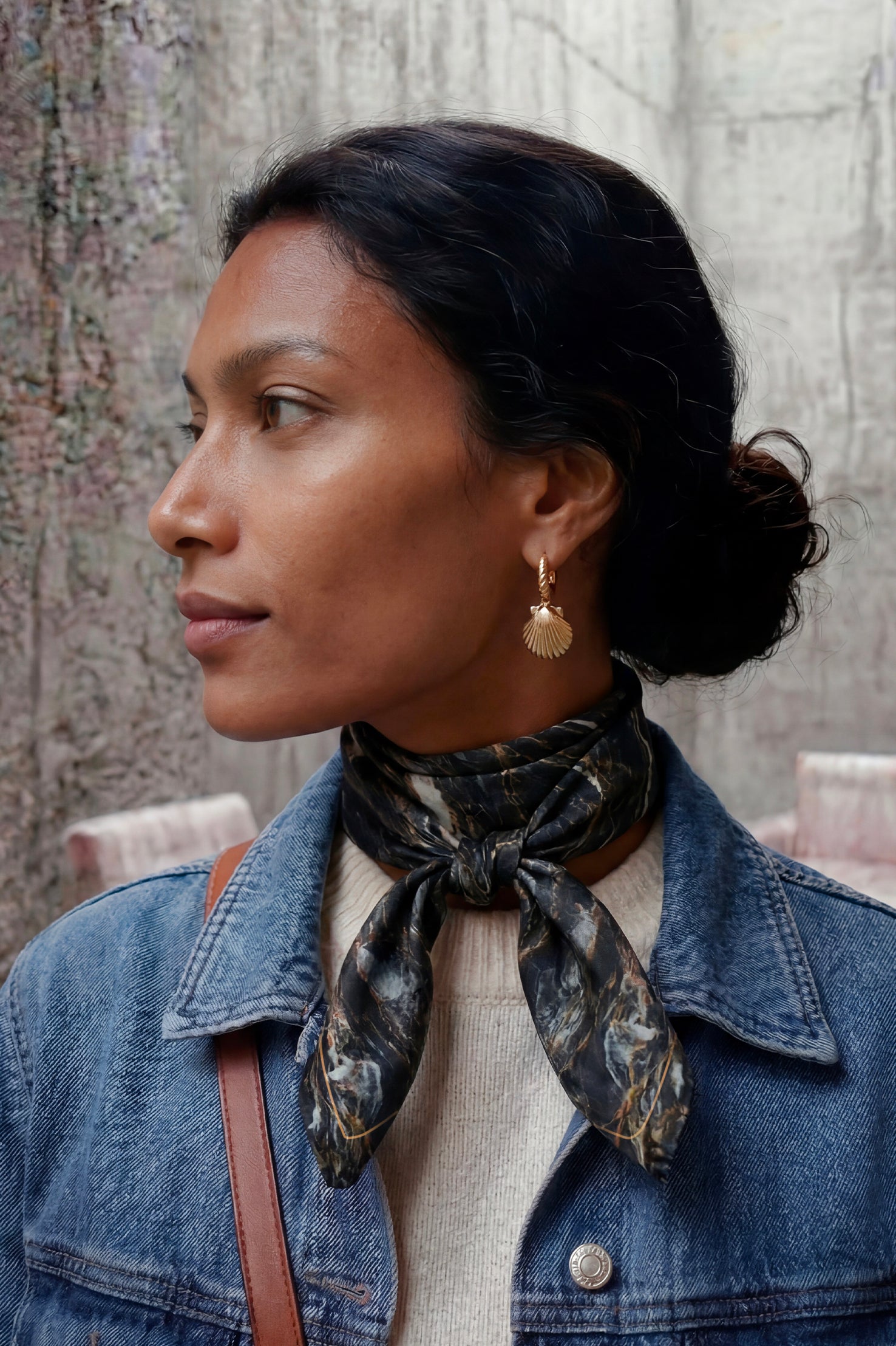 Foulard Soie 70 - Marbre Noir et Or