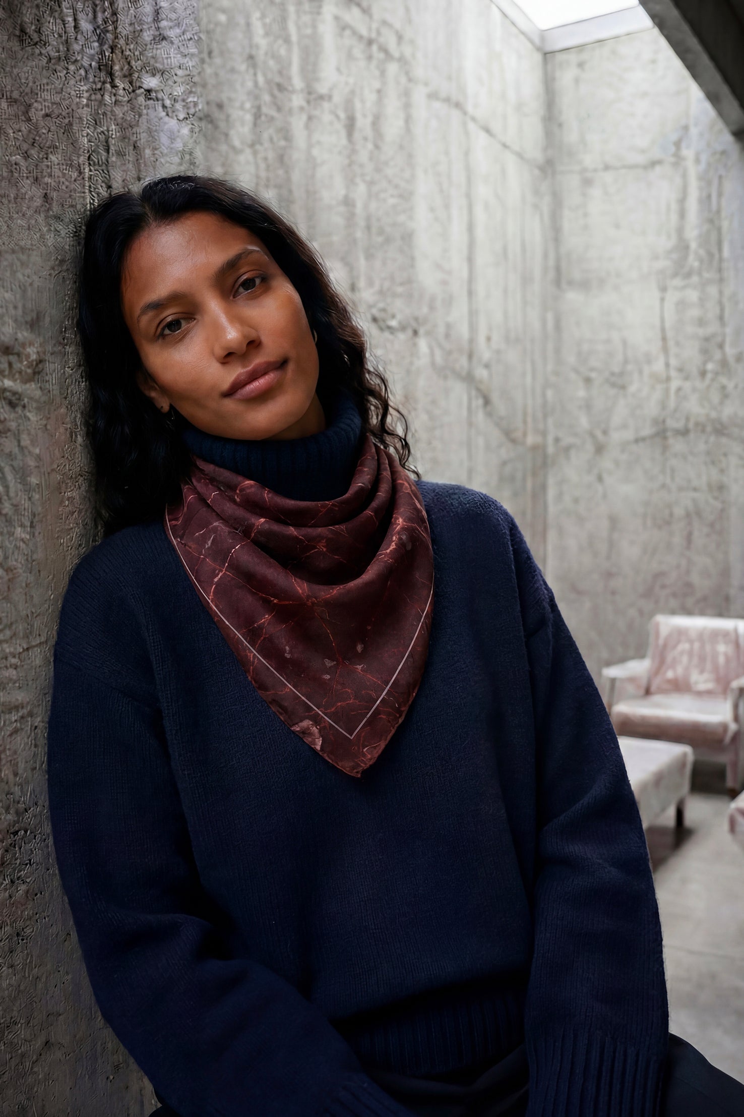 Foulard Soie 70 - Granit Bordeaux