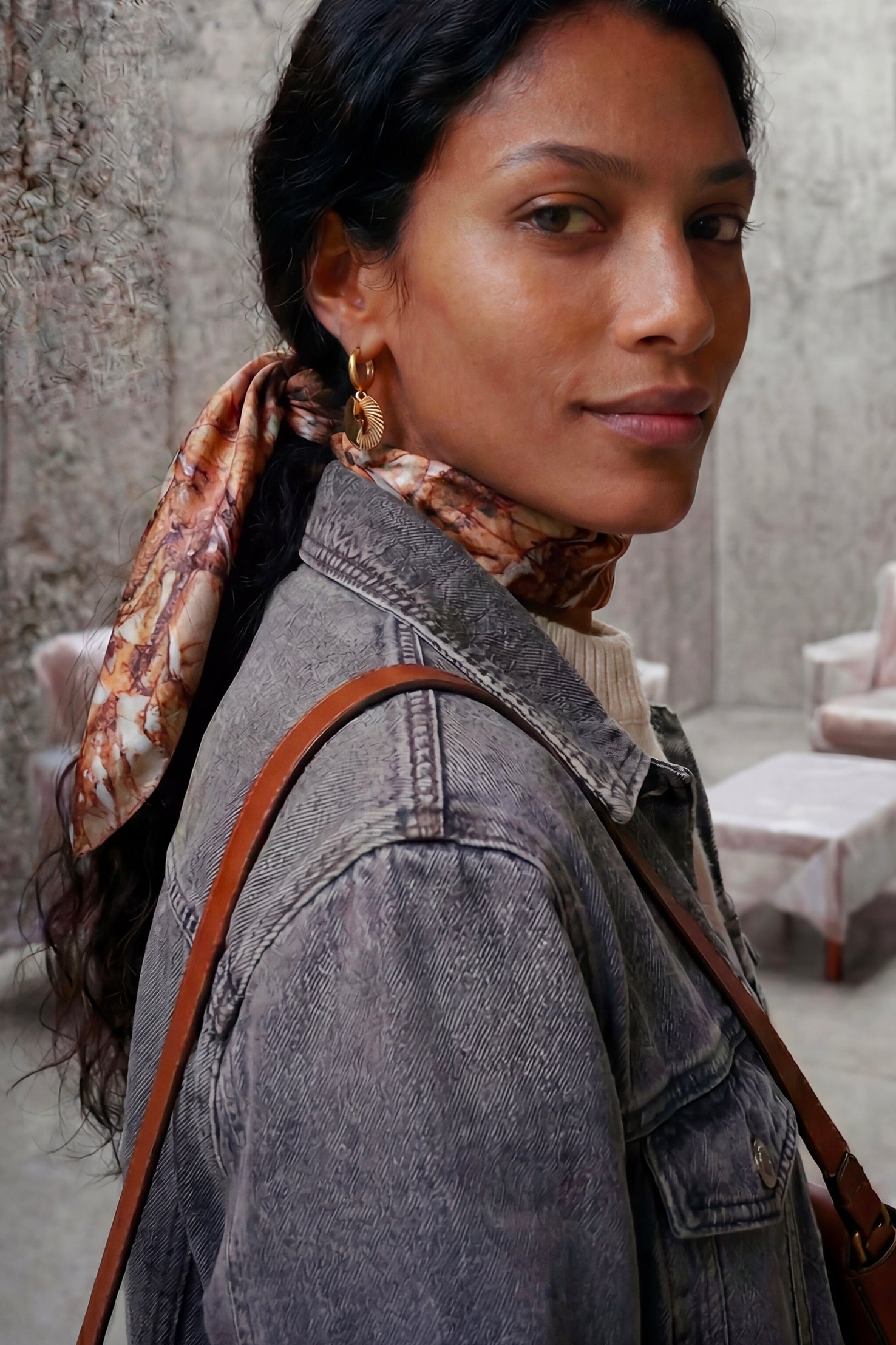 Foulard Soie 70 - Marbre Rose