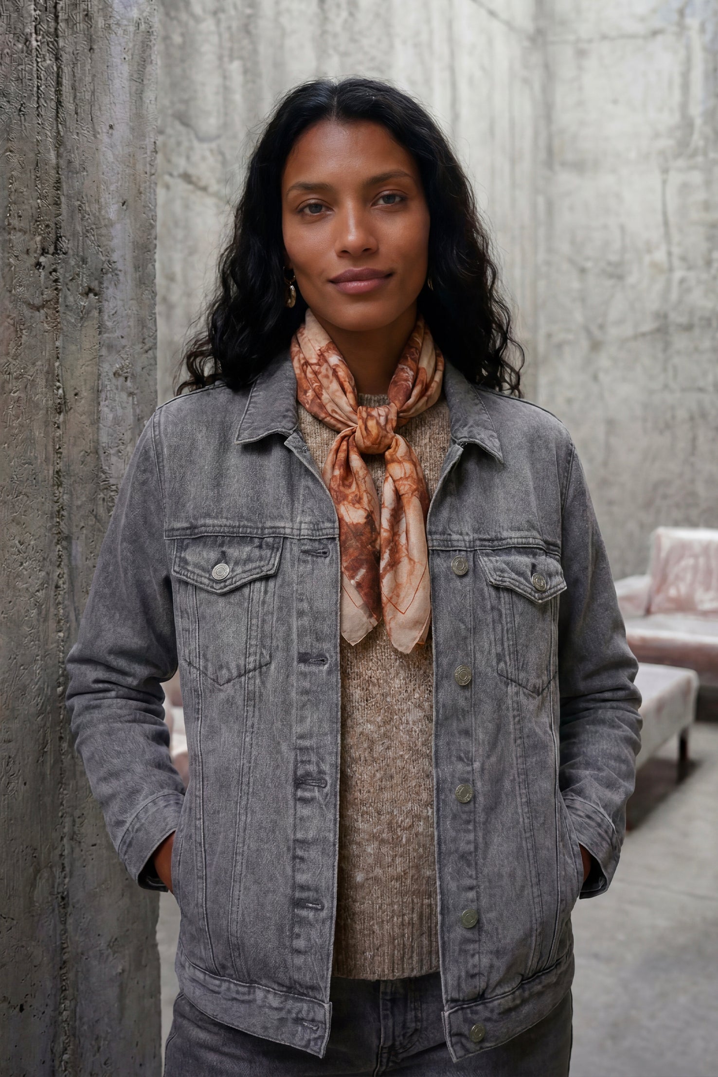 Foulard Soie 70 - Marbre Rose