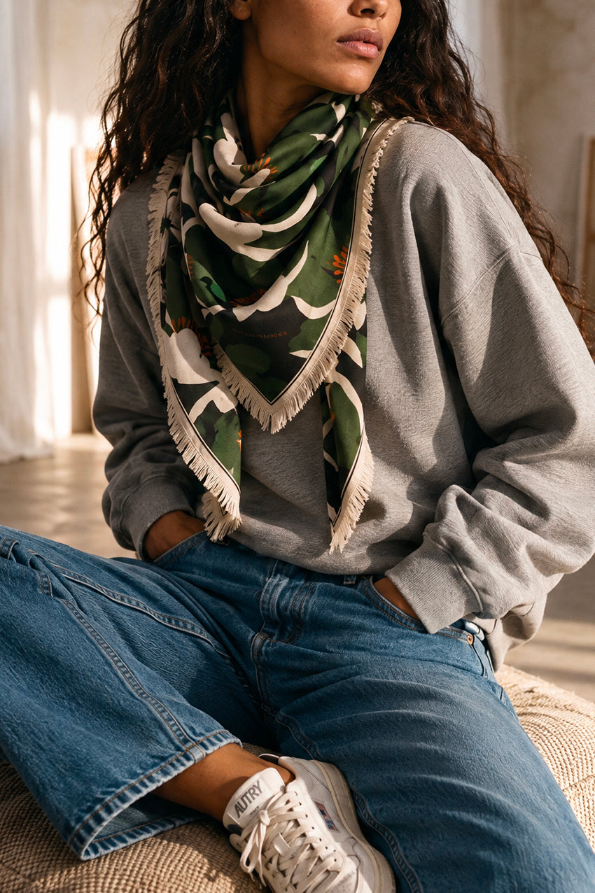 Foulard Laine Bouquet - Green Star