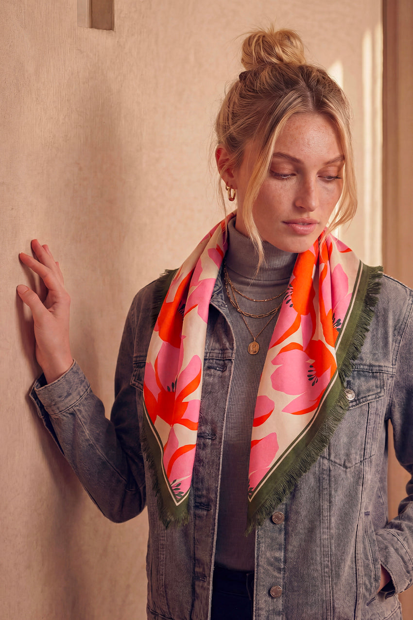 Foulard Laine Bouquet - Scarlet