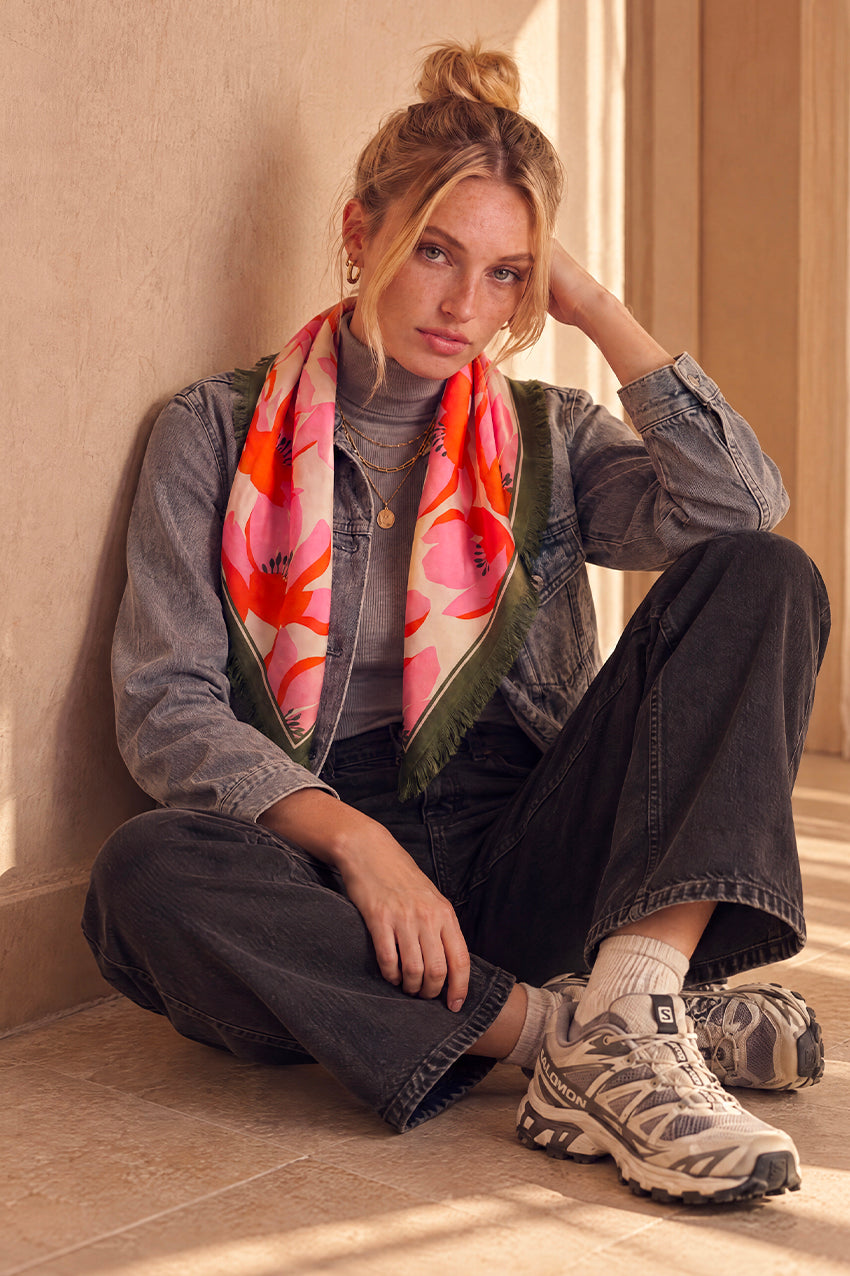 Foulard Laine Bouquet - Scarlet